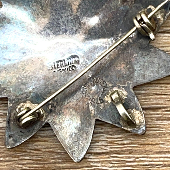 Sterling Flower Pendant Pin Brooch Silver Abalone Shell Fine Jewelry Mexico - Picture 3 of 4